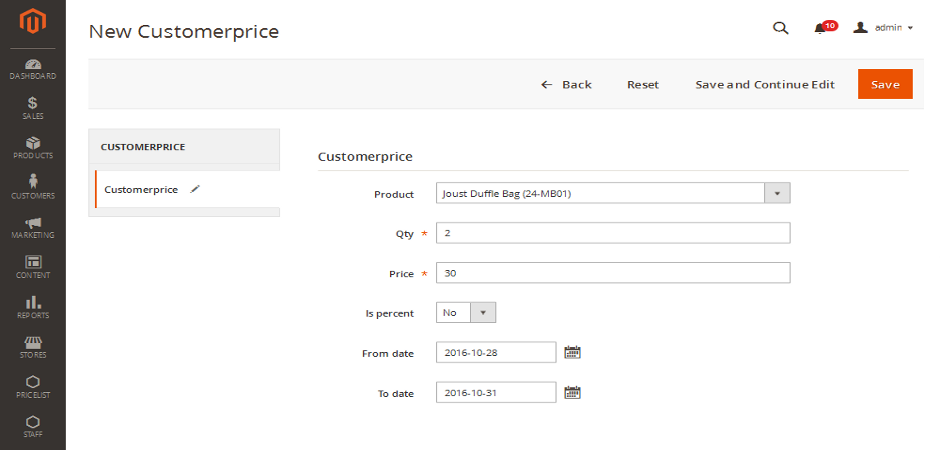 Pricesystem Admin - Add Customer price for product