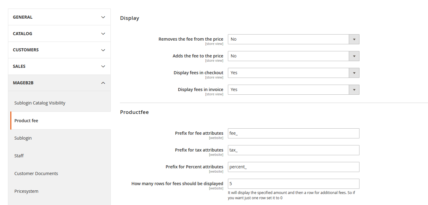 Productfee - Configuration