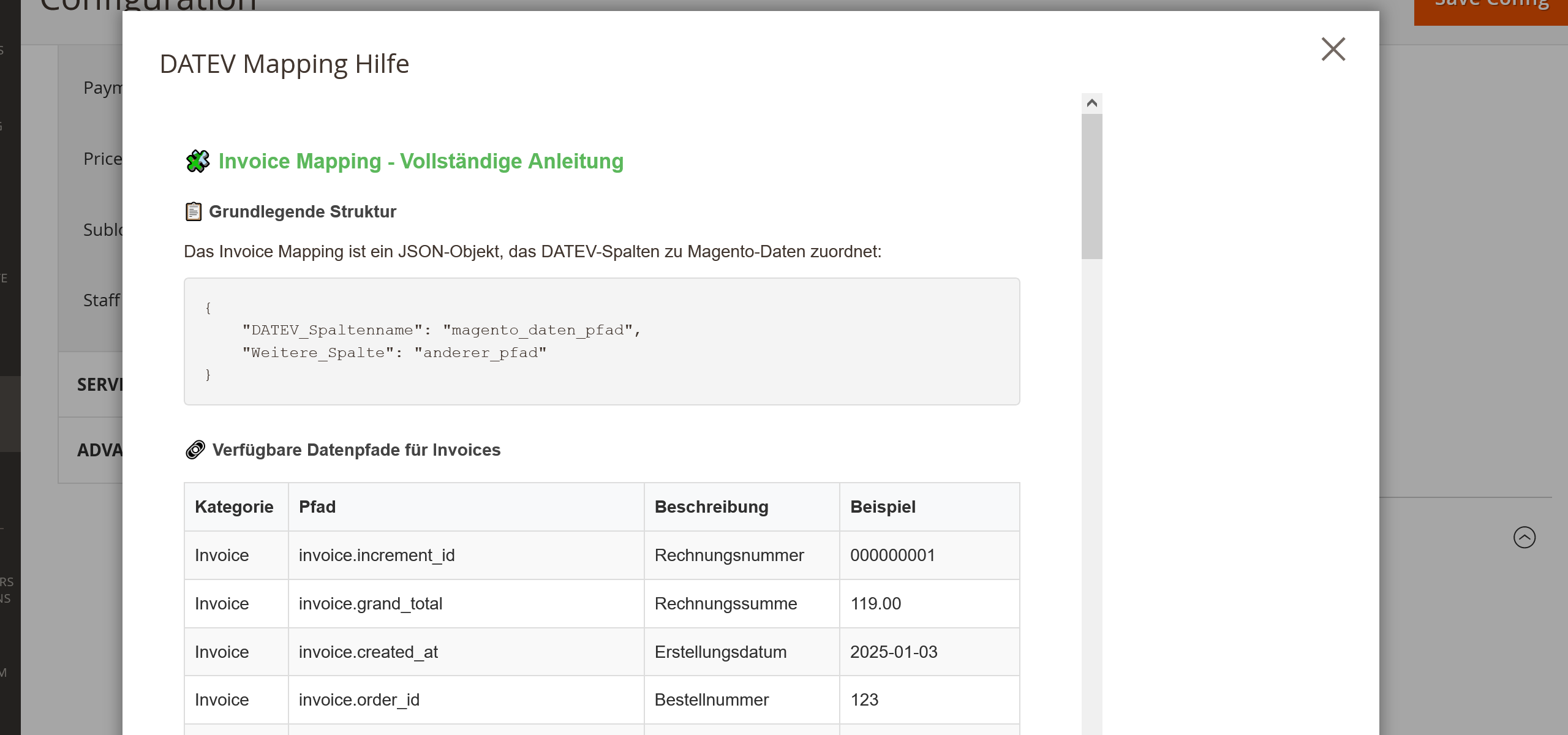 DATEV Configuration in Admin