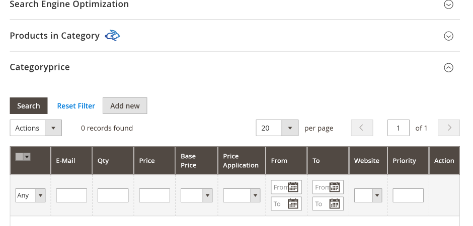 Pricesystem Admin - Add Categoryprice price for category