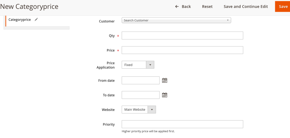 Pricesystem Admin - Categoryprice price for category is added