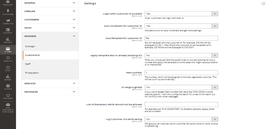 CustomerId Extension Configuration in Admin