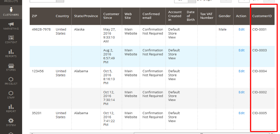 CustomerId in admin customer list 