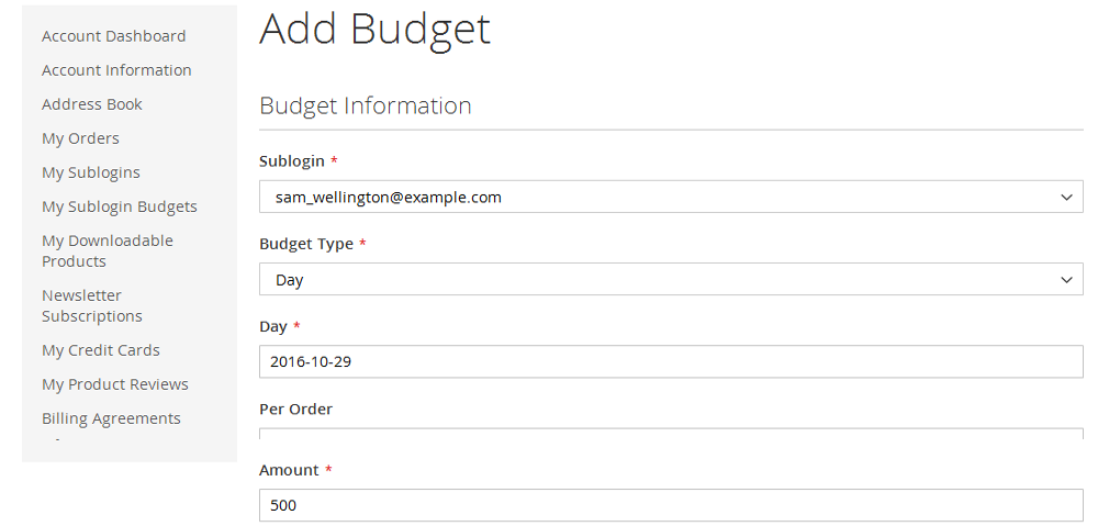 Frontend - Customer add subogin budget